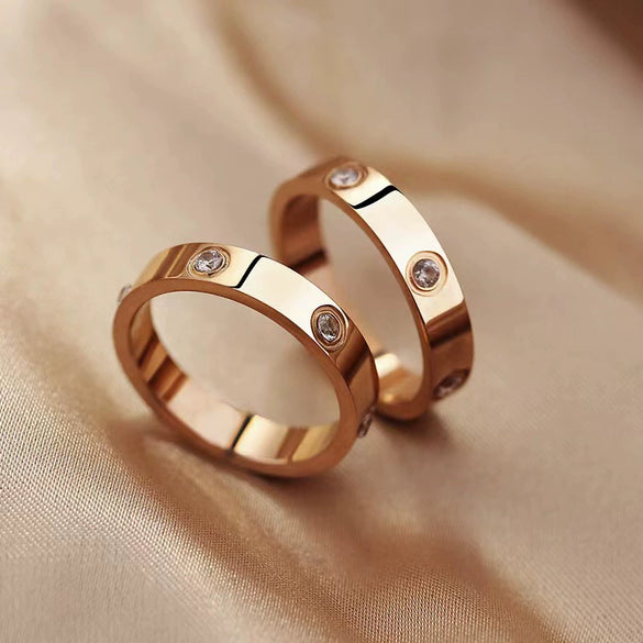 Titanium Steel Geometric Couple Diamond Ring Electroplated Fashion Classic Jewelry