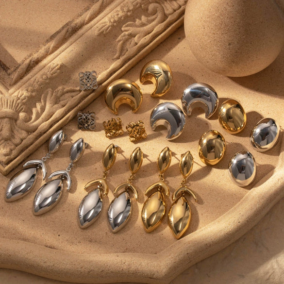 Titanium Steel Geometric Crescent Light Luxury Earrings With Electroplating