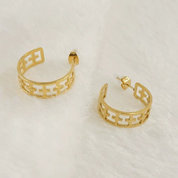 316L Stainless Steel Geometric Cross Electroplated Women's Earrings