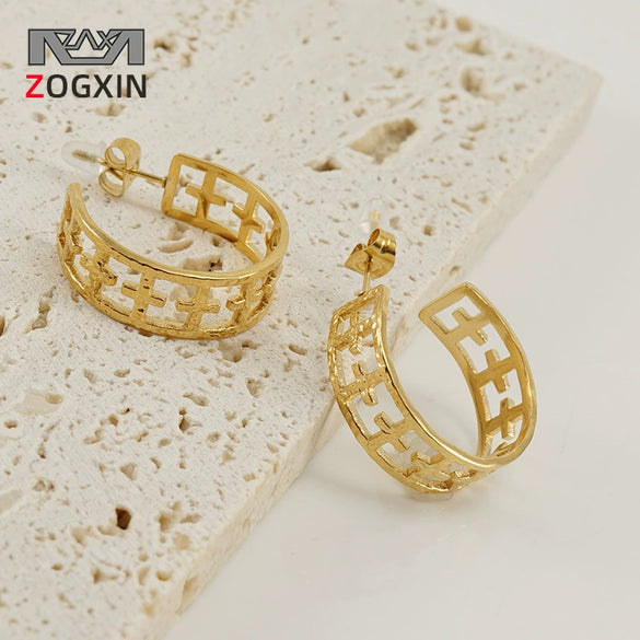 316L Stainless Steel Geometric Cross Electroplated Women's Earrings