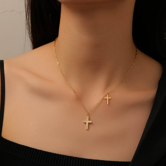 Titanium Steel Geometric Cross Pendant Jewelry Necklace For Women