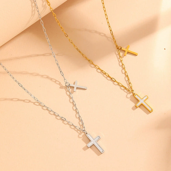 Titanium Steel Geometric Cross Pendant Jewelry Necklace For Women
