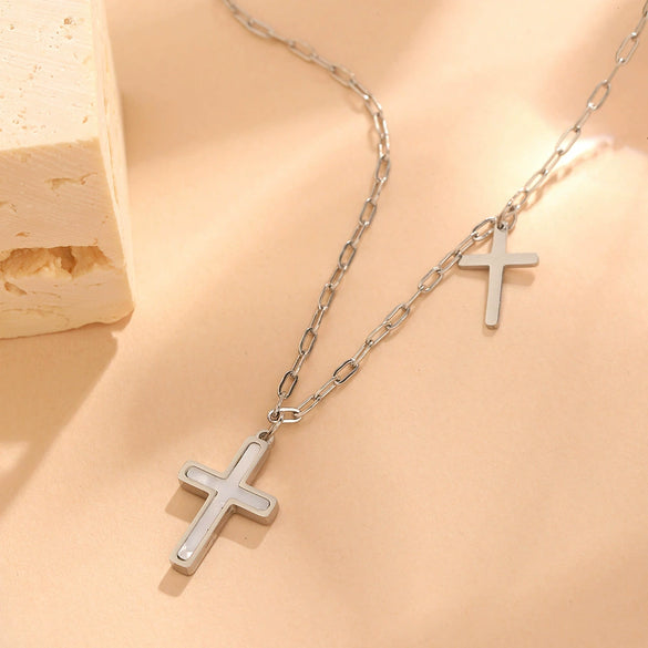Titanium Steel Geometric Cross Pendant Jewelry Necklace For Women