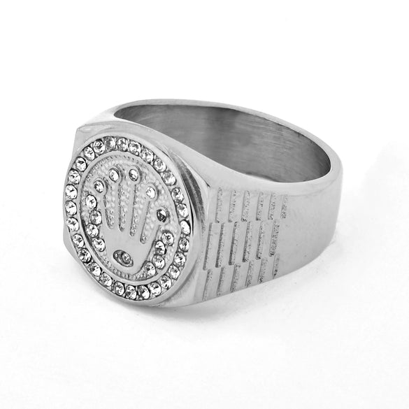 Titanium Steel Geometric Crown Three Beads Ring For Men And Women