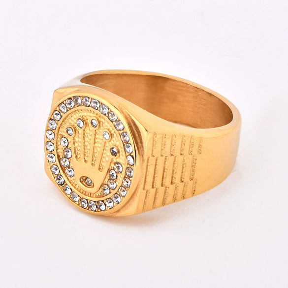 Titanium Steel Geometric Crown Three Beads Ring For Men And Women