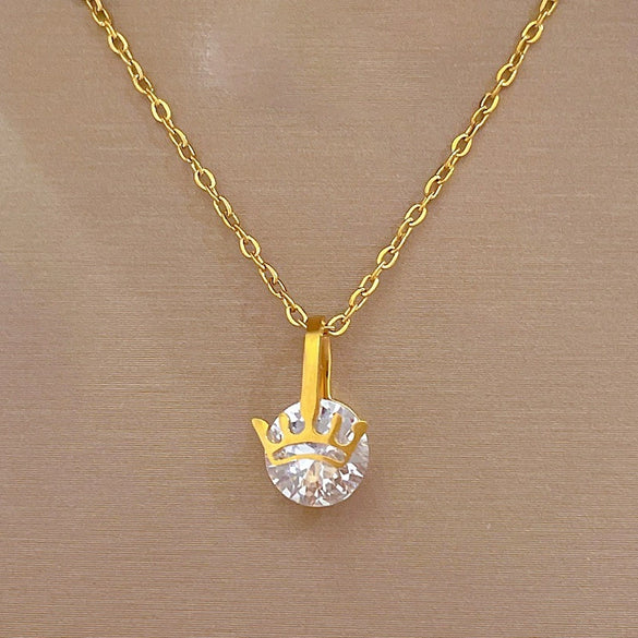 Titanium Steel Geometric Crown Zircon Electroplated Unisex Necklace