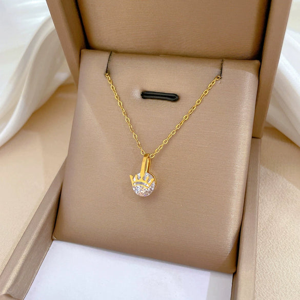 Titanium Steel Geometric Crown Zircon Electroplated Unisex Necklace