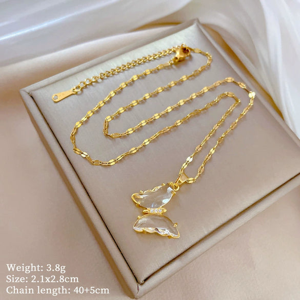 Titanium Steel Geometric Crystal Butterfly Women's Jewelry Set With Electroplating