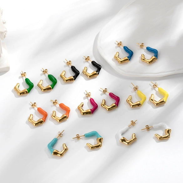 Titanium Steel Geometric Cshaped Electroplated Elegant Women's Earrings