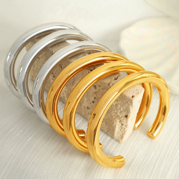 316L Stainless Steel Geometric Cshaped Round Glossy Electroplated Bracelet