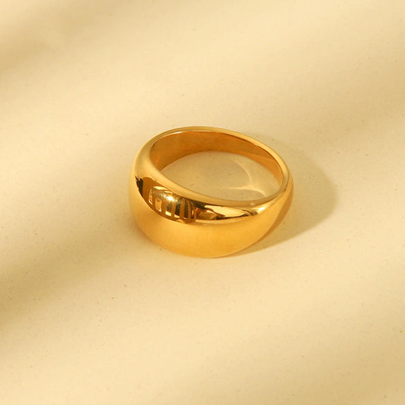 Titanium Steel Geometric Curved Plain Ring For Women With 18K Gold Electroplating