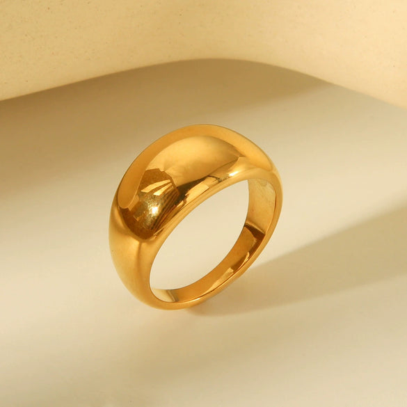 Titanium Steel Geometric Curved Plain Ring For Women With 18K Gold Electroplating