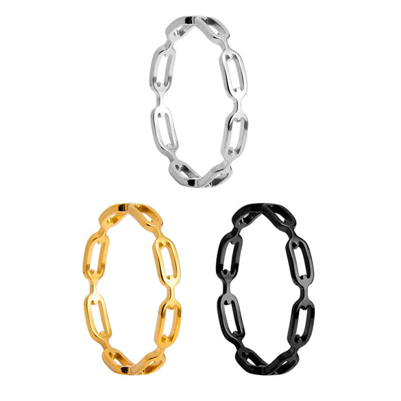 Titanium Steel Geometric Cut Out Chain Shape Ring Electroplated