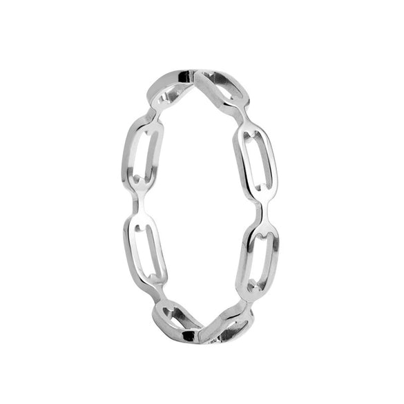 Titanium Steel Geometric Cut Out Chain Shape Ring Electroplated
