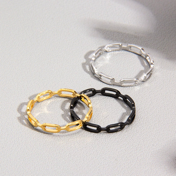 Titanium Steel Geometric Cut Out Chain Shape Ring Electroplated