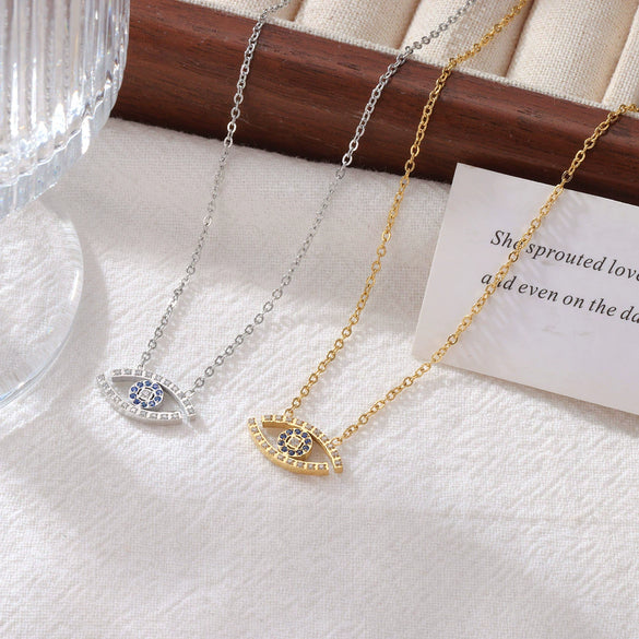 Titanium Steel Geometric Devil's Eye Necklace For Women With Electroplating Design
