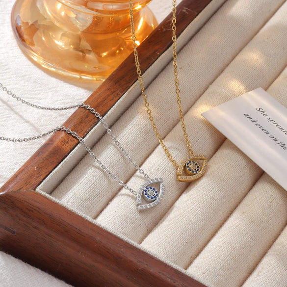 Titanium Steel Geometric Devil's Eye Necklace For Women With Electroplating Design
