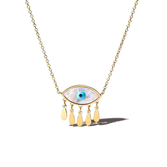 Titanium Steel Geometric Devil's Eye Tassel Pendant Necklace For Women