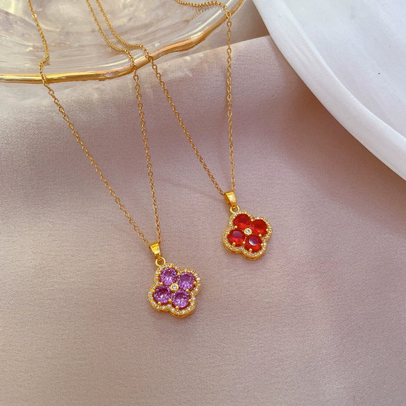 Titanium Steel Geometric Diamond Flower Women's Ochain Necklace