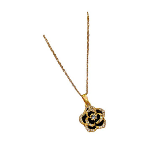Titanium Steel Geometric Diamond Microencrusted Camellia Necklace For Women Ochain Accessory