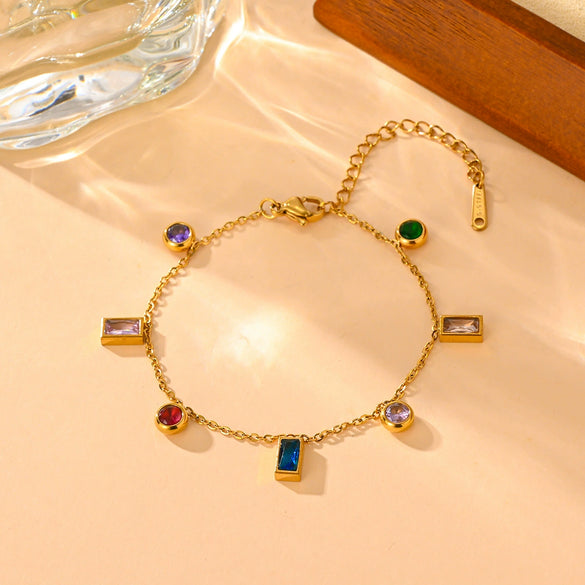 Titanium Steel Geometric Diamond Necklace And Bracelet Set