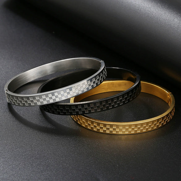 Titanium Steel Geometric Diamond Pattern Open Bracelet Unisex Retro Trendy Frosted Electroplated