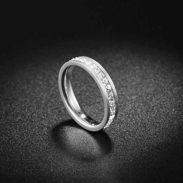 Titanium Steel Geometric Diamond Ring Unisex