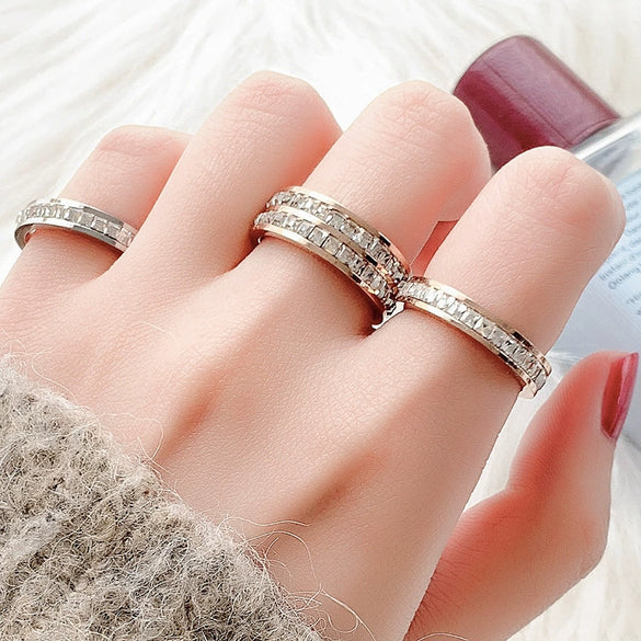 Titanium Steel Geometric Diamond Ring Unisex