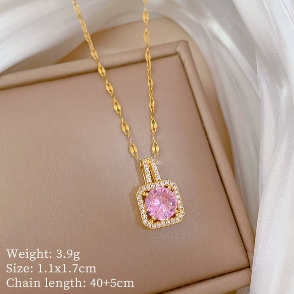 Titanium Steel Geometric Diamond Set Cartoon Pendant Necklace For Women