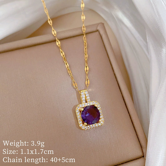 Titanium Steel Geometric Diamond Set Cartoon Pendant Necklace For Women