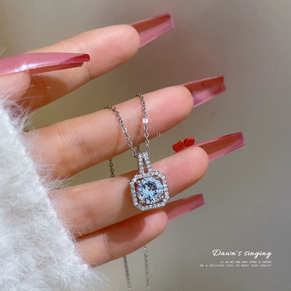 Titanium Steel Geometric Diamond Set Cartoon Pendant Necklace For Women