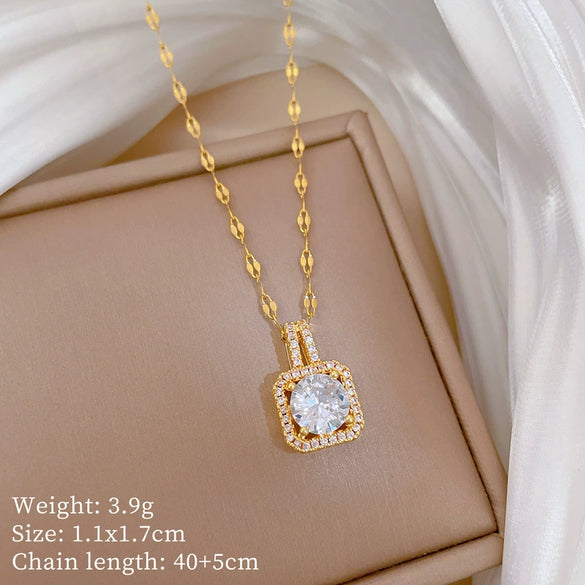 Titanium Steel Geometric Diamond Set Cartoon Pendant Necklace For Women