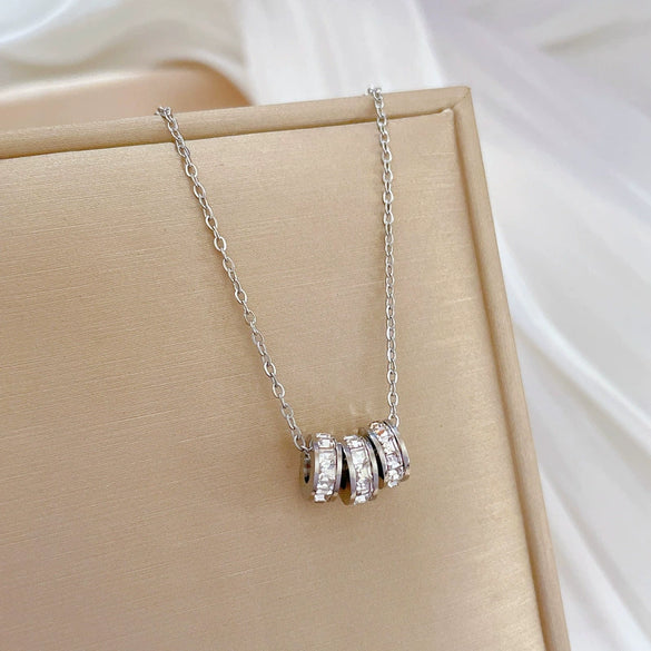 Titanium Steel Geometric Diamondencrusted Electroplated Necklace For Women