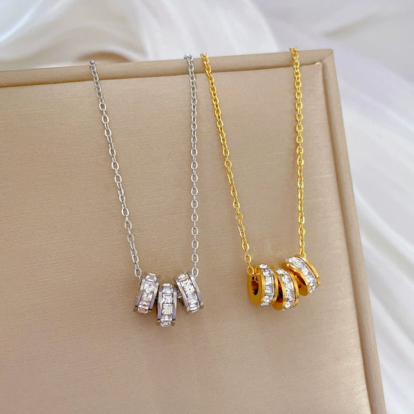 Titanium Steel Geometric Diamondencrusted Electroplated Necklace For Women