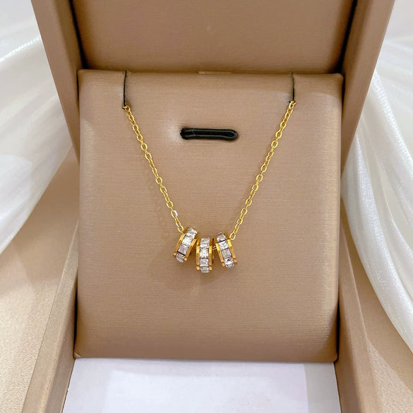 Titanium Steel Geometric Diamondencrusted Electroplated Necklace For Women