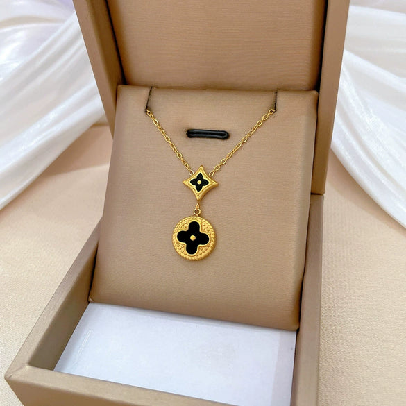 Titanium Steel Geometric Diamondshaped Lucky Grass Electroplating Unisex Clavicle Necklace