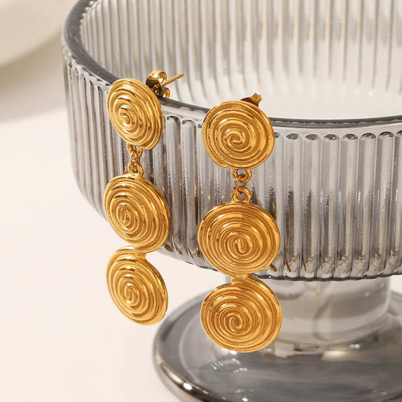 Titanium Steel Geometric Disc Earrings For Women With Pvd Vacuum Plating