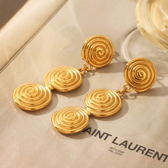 Titanium Steel Geometric Disc Earrings For Women With Pvd Vacuum Plating