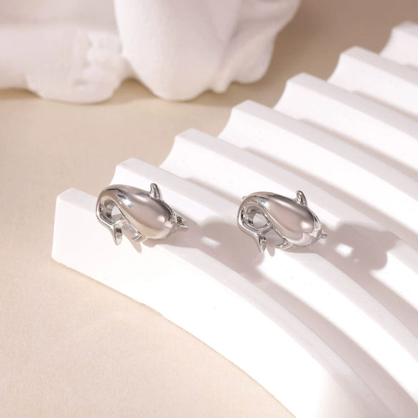 Titanium Steel Geometric Dolphin Earrings For Women Electroplated Minimalist Jewelry
