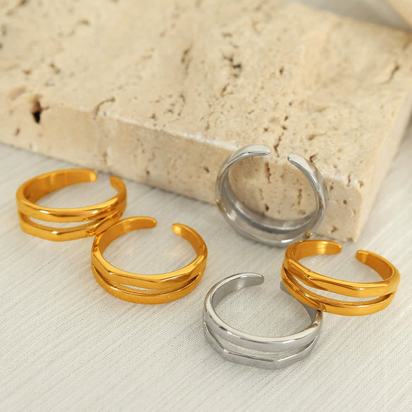 316L Stainless Steel Geometric Double Hollow Opening Electroplated Fashion Women's Ring