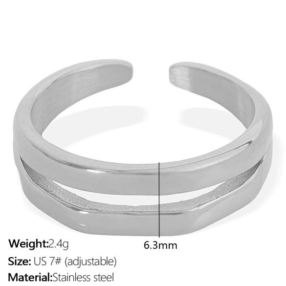 316L Stainless Steel Geometric Double Hollow Opening Electroplated Fashion Women's Ring