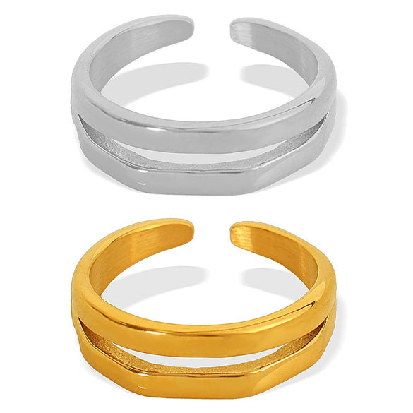 316L Stainless Steel Geometric Double Hollow Opening Electroplated Fashion Women's Ring