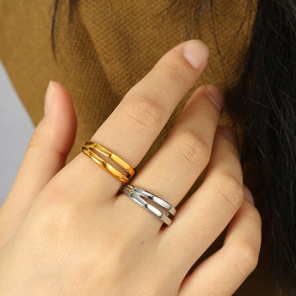 316L Stainless Steel Geometric Double Hollow Opening Electroplated Fashion Women's Ring