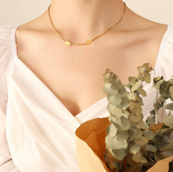 Titanium Steel Geometric Double Layer Clavicle Necklace With Watch Gear Notch Pendant Electroplated Gold Finish