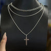 Titanium Steel Geometric Double Layer Cross Pendant Necklace With Cuban Chain And Electroplating Treatment