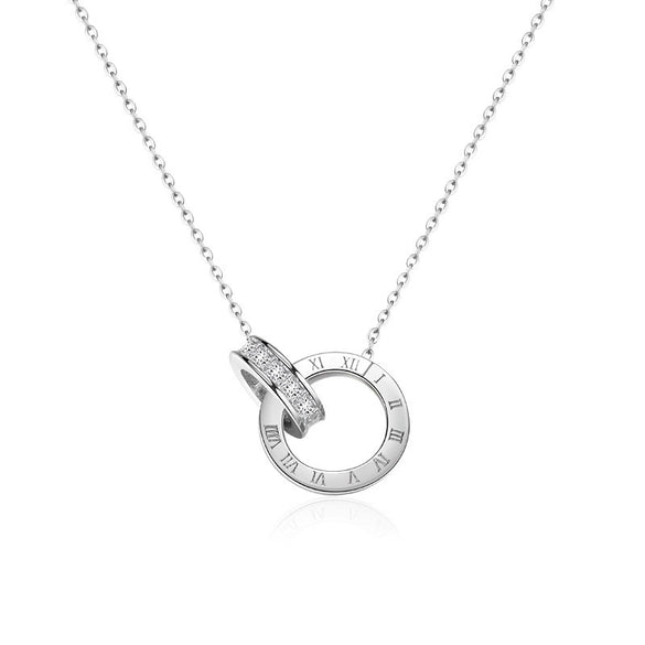 Titanium Steel Geometric Double Ring Circle Clavicle Necklace With Zirconia Design For Women