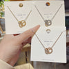 Titanium Steel Geometric Double Ring Circle Clavicle Necklace With Zirconia Design For Women
