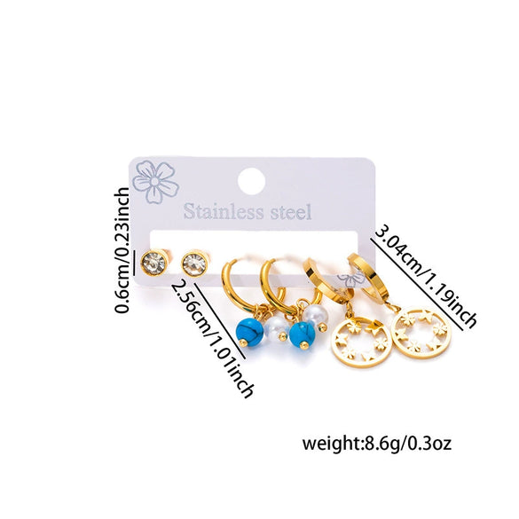 Titanium Steel Geometric Earrings For Women With Blue Turquoise Hollow Round Star Shape Electroplated