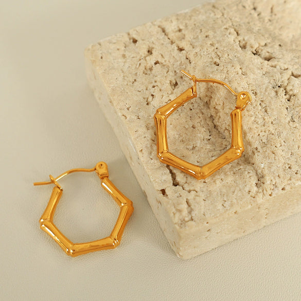 316L Stainless Steel Geometric Electroplated Bamboo Earrings For Women Fashion Jewelry