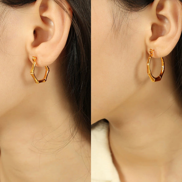316L Stainless Steel Geometric Electroplated Bamboo Earrings For Women Fashion Jewelry